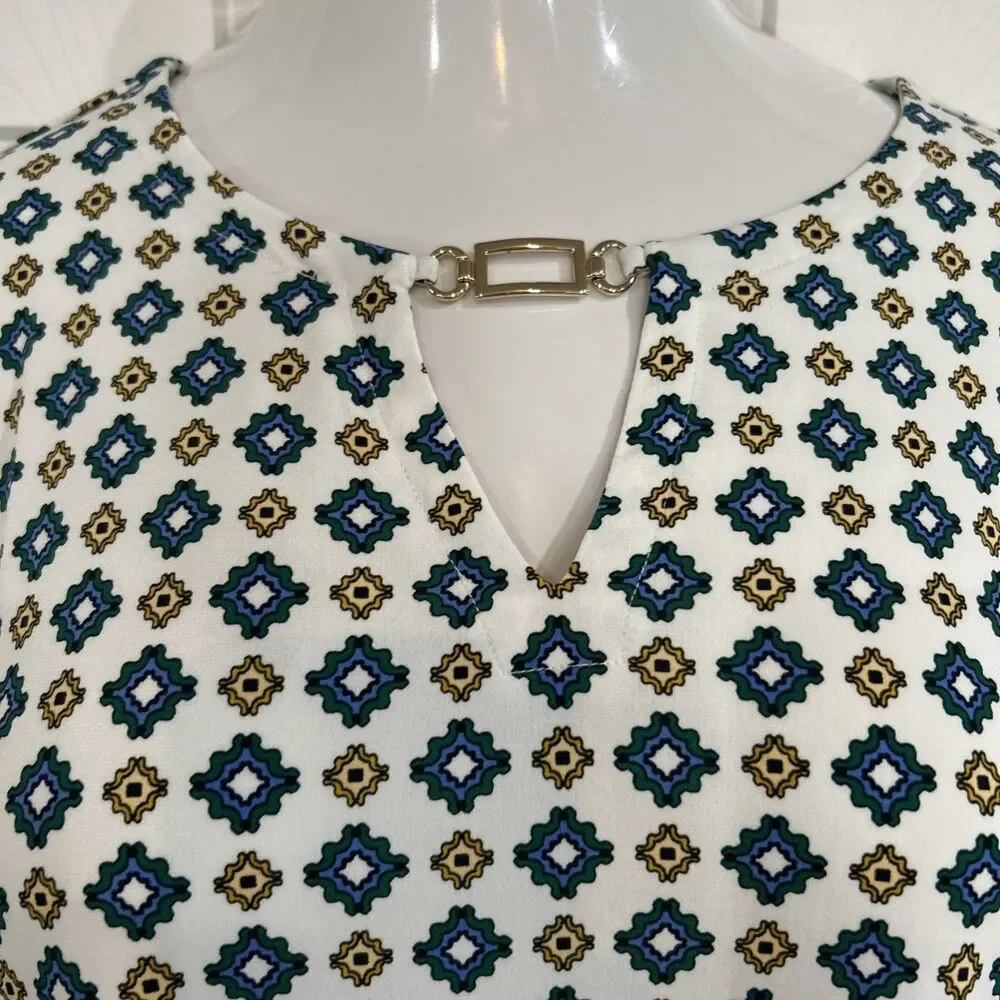Charter Club Career Wear Women's L Tunic Blouse Stretch Knit Top Border Trim